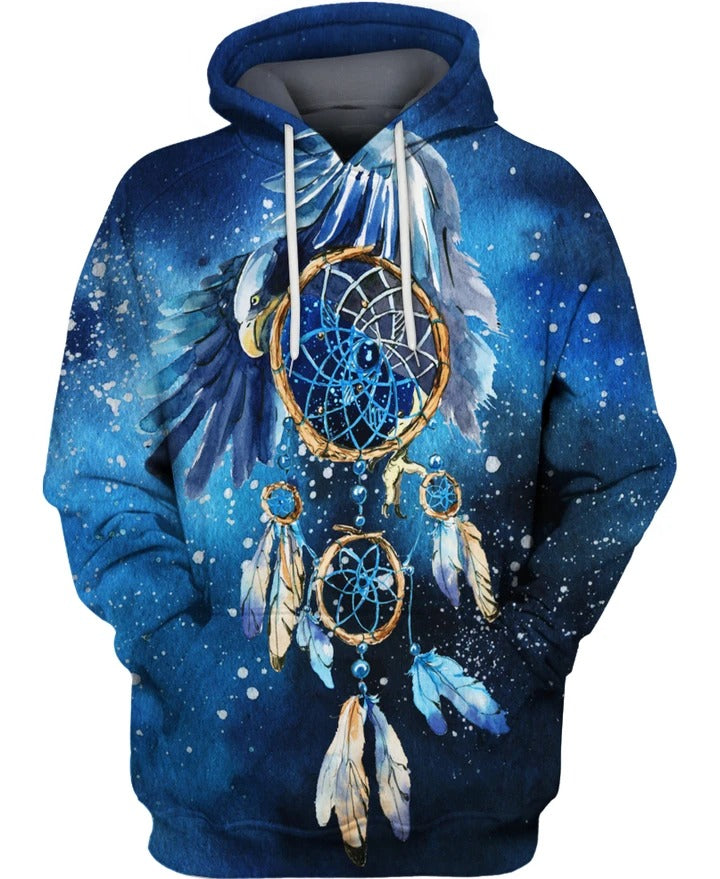 Awesome hoodie 3D All Over Print Native American Galaxy Blue Eaglem for Men and Women,  Hoodies, T-Shirt TH003