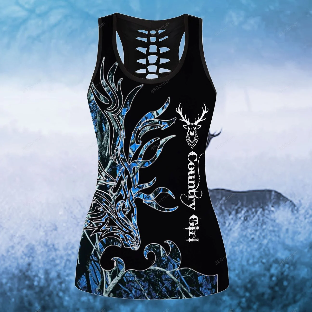 Awesome Hoodie 3D All Over Print BLUE COUNTRY GIRL ON BLACK Combo Tank + Legging NQLG002