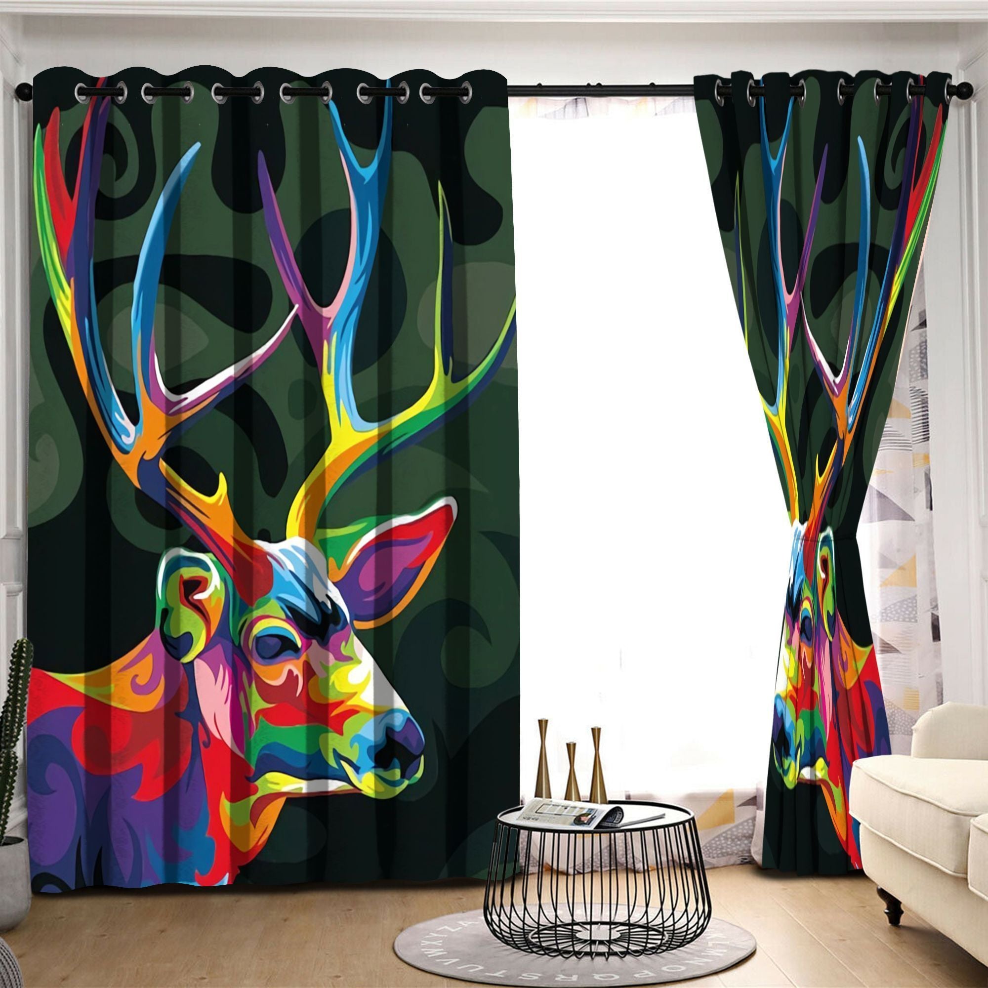 Awesome hoodied Pattern Deer All Printed 3D Grommet Window Curtains- HD33