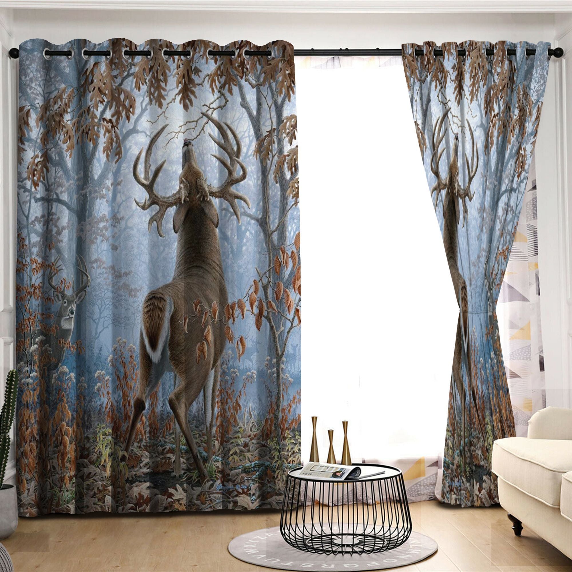 Awesome hoodied Pattern Deer All Printed 3D Grommet Window Curtains- HD34