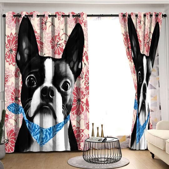 Awesome hoodied Boston Terrier Printed 3D Grommet Window Curtains HD71