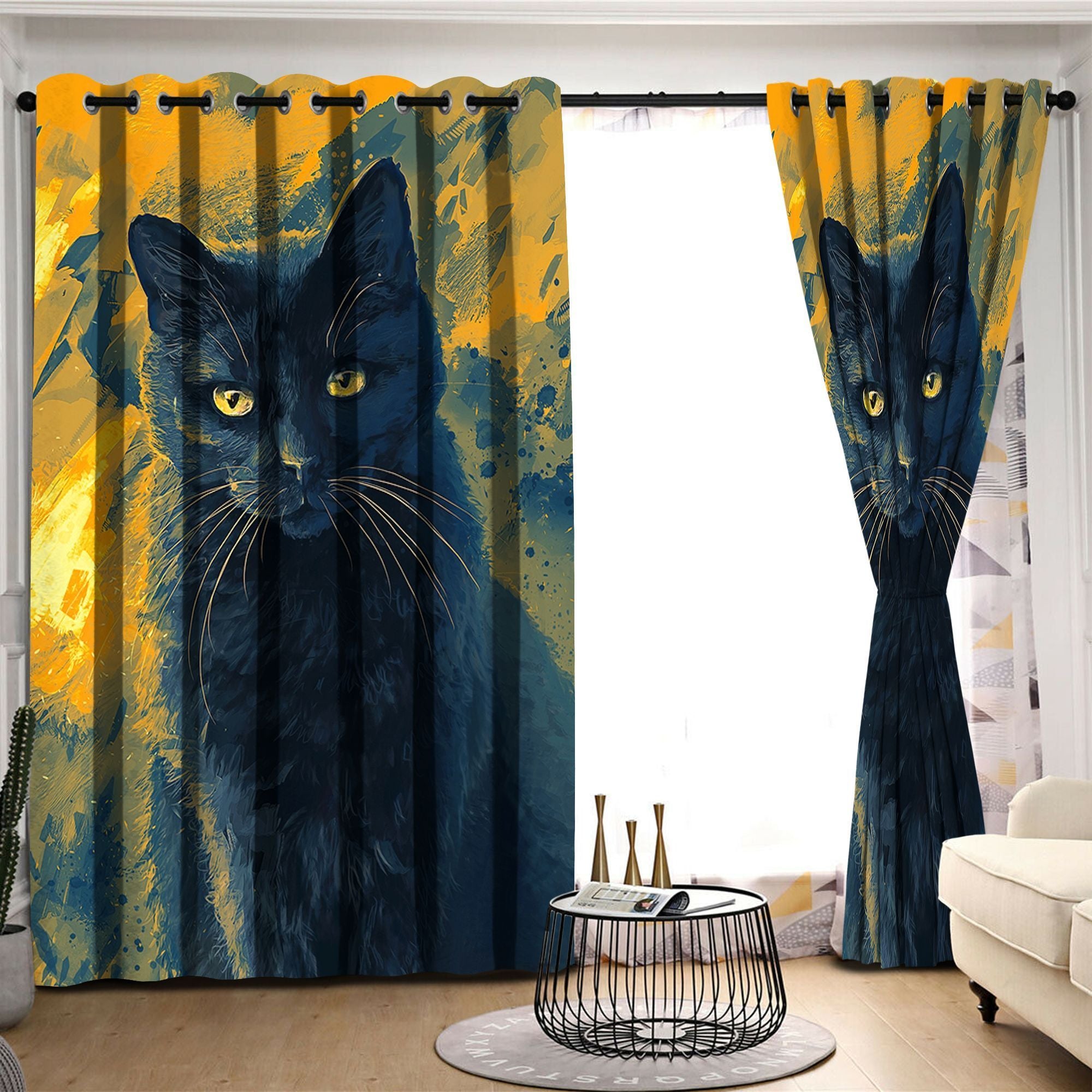 Awesome hoodied Cat Printed 3D Grommet Window Curtains HD59