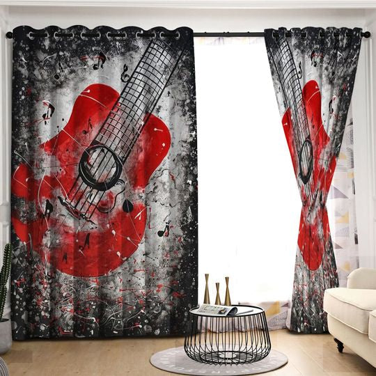 Awesome hoodied Guitar Printed 3D Grommet Window Curtains HD58