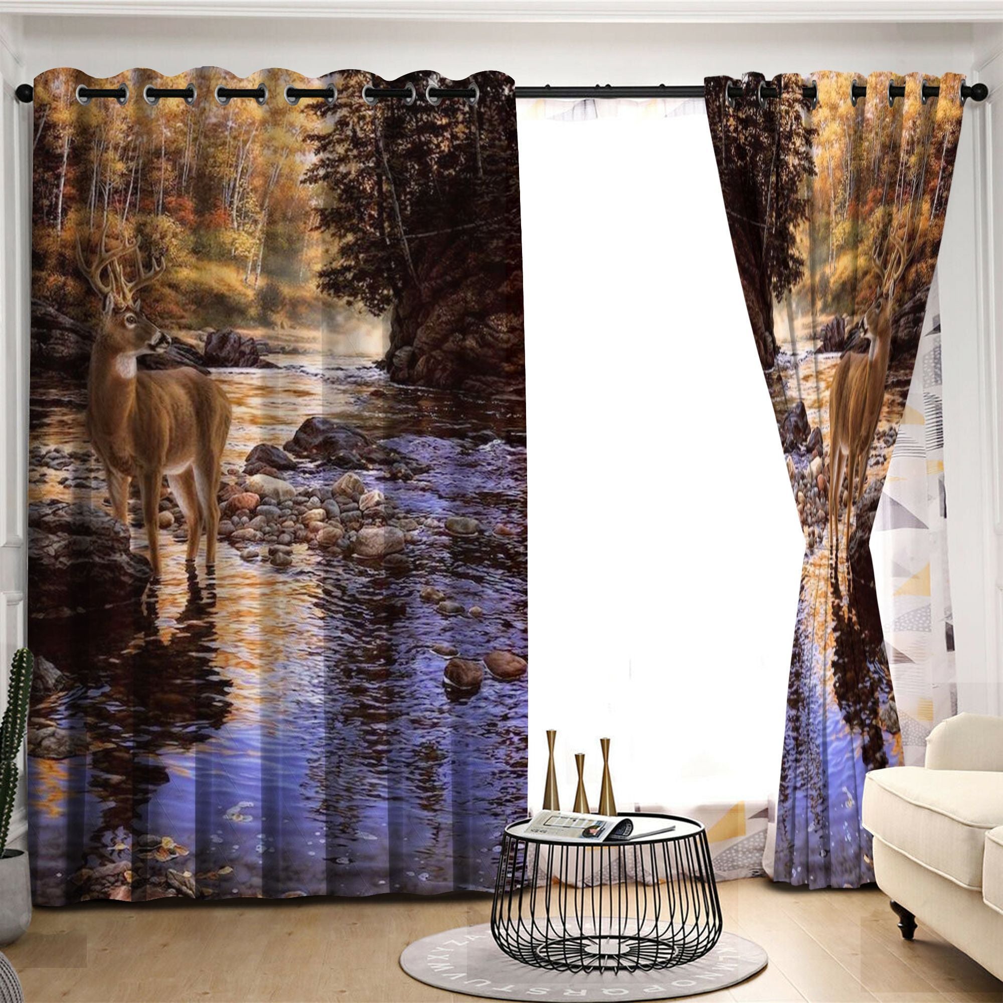 Awesome hoodied Pattern Deer All Printed 3D Grommet Window Curtains- HD31