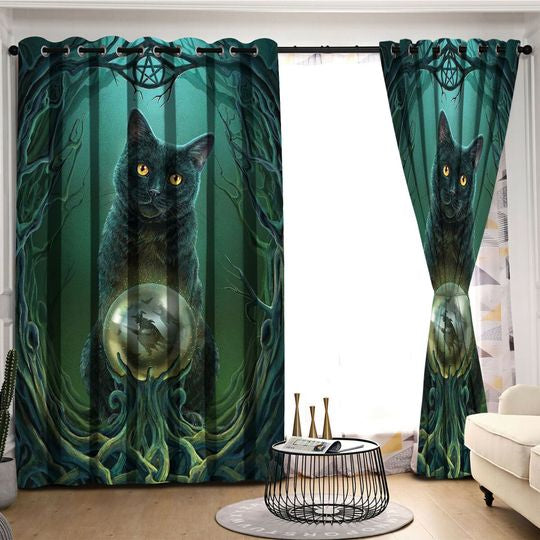 Awesome hoodied Black Cat Printed 3D Grommet Window Curtains HD64