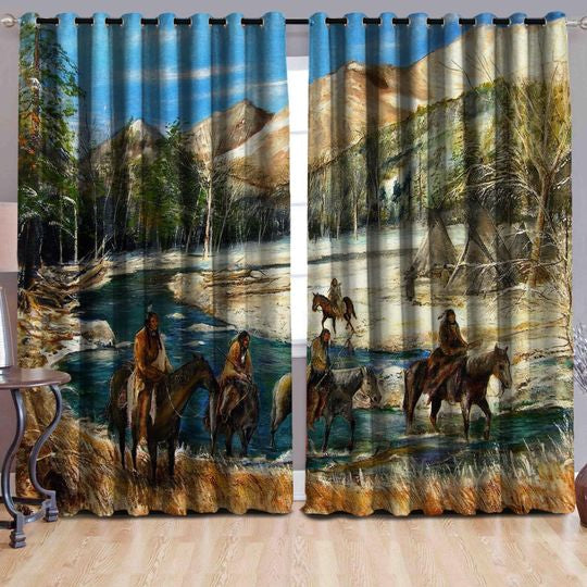 Awesome hoodie Pattern Horse All Printed 3D Grommet Window Curtains - HD22