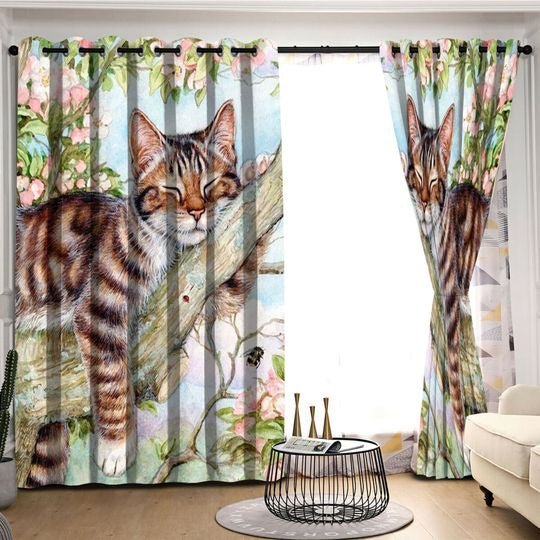 Awesome hoodied  Cat Printed 3D Grommet Window Curtains HD60
