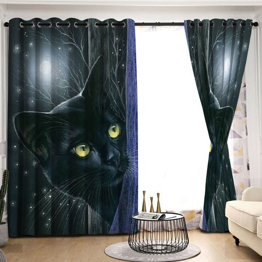 Awesome hoodied Black Cat Printed 3D Grommet Window Curtains HD65