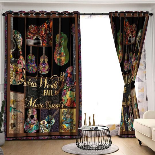 Awesome hoodied Guitar Printed 3D Grommet Window Curtains HD53