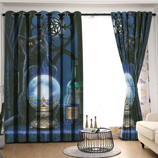 Awesome hoodied Black Cat Printed 3D Grommet Window Curtains HD61