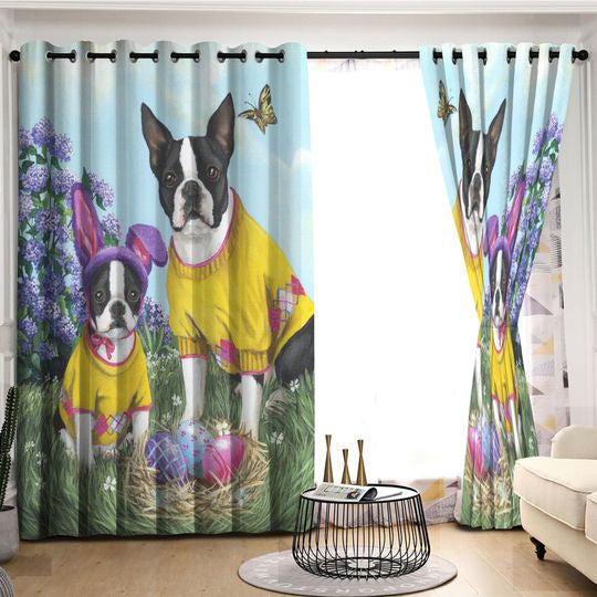 Awesome hoodied Boston Terrier Printed 3D Grommet Window Curtains HD72