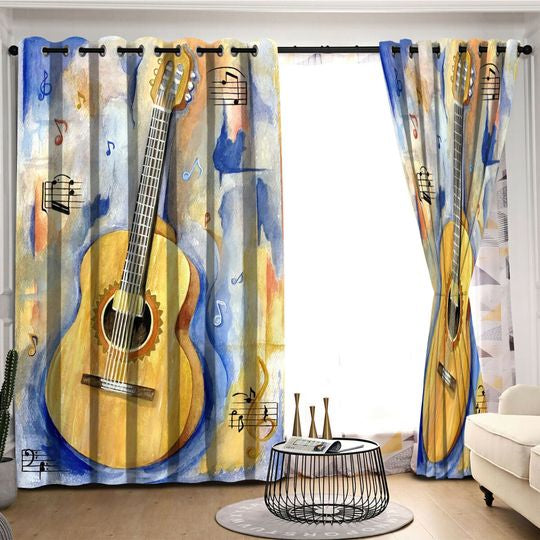 Awesome hoodied Guitar Printed 3D Grommet Window Curtains HD56