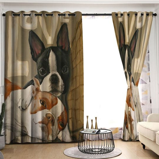 Awesome hoodied Boston Terrier Printed 3D Grommet Window Curtains HD73