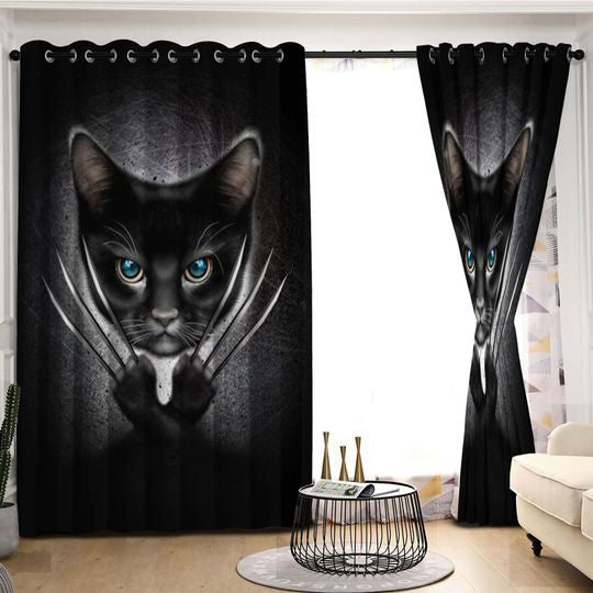 Awesome hoodied Black Cat Printed 3D Grommet Window Curtains HD66