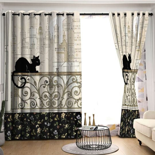 Awesome hoodied Black Cat Printed 3D Grommet Window Curtains HD68