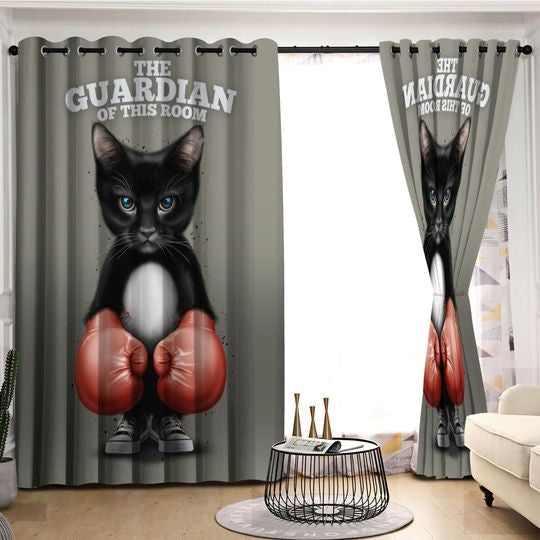 Awesome hoodied Black Cat Printed 3D Grommet Window Curtains HD63