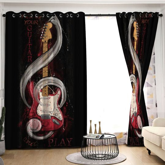 Awesome hoodied Guitar Printed 3D Grommet Window Curtains HD55