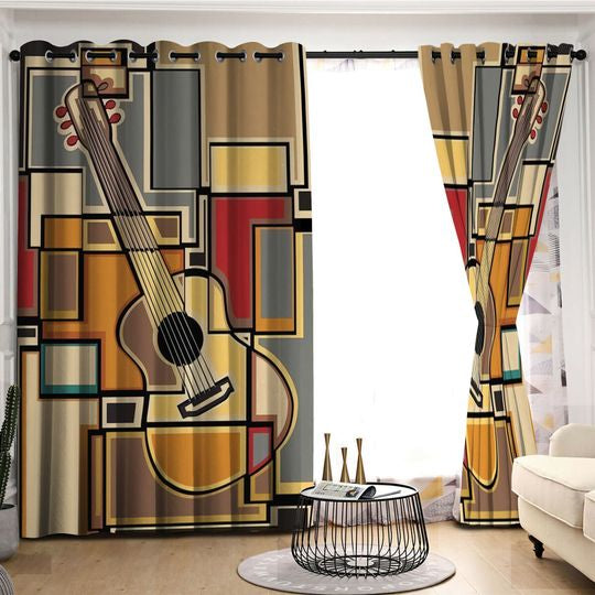 Awesome hoodied Guitar Printed 3D Grommet Window Curtains HD54