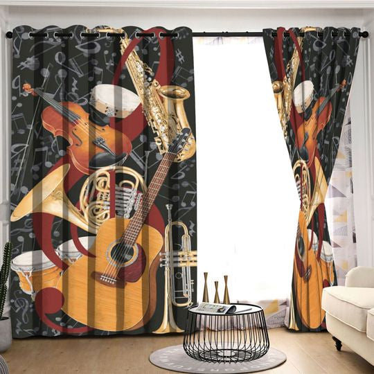 Awesome hoodied Guitar Printed 3D Grommet Window Curtains HD57