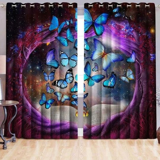 Awesome hoodied Butterfly Printed 3D Grommet Window Curtains HD51