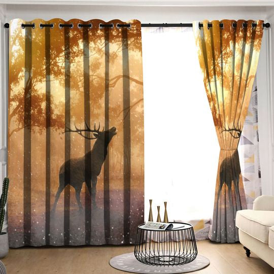 Awesome hoodied Pattern Deer All Printed 3D Grommet Window Curtains- HD37
