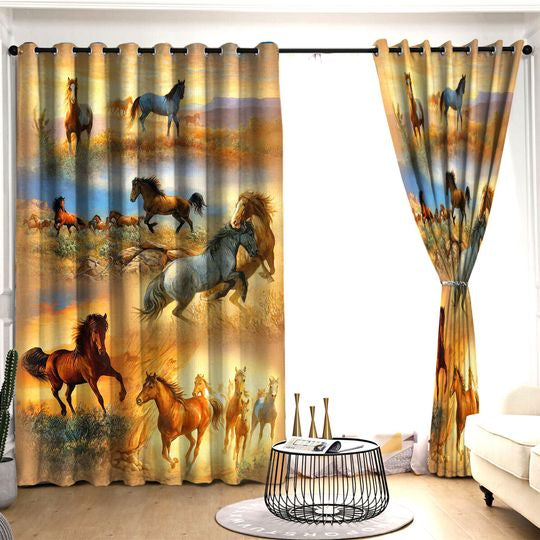 Awesome hoodied Pattern Horse All Printed 3D Grommet Window Curtains - HD25