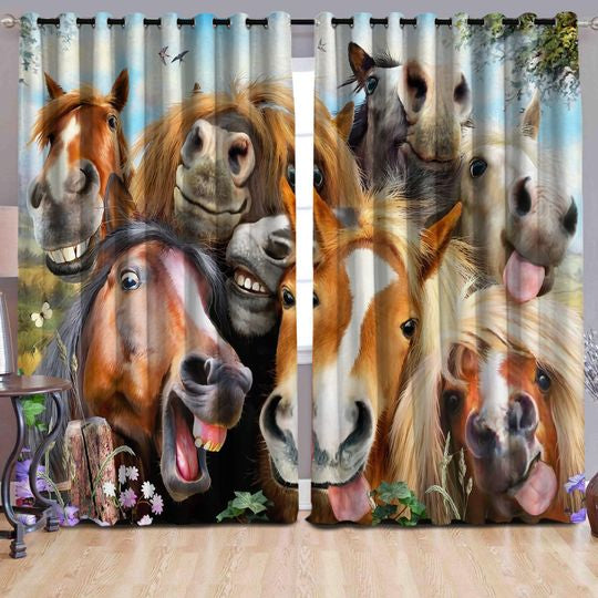 Awesome hoodied Pattern Horse All Printed 3D Grommet Window Curtains- HD29