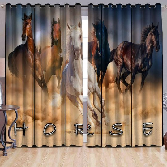 Awesome hoodied Pattern Horse All Printed 3D Grommet Window Curtains- HD27