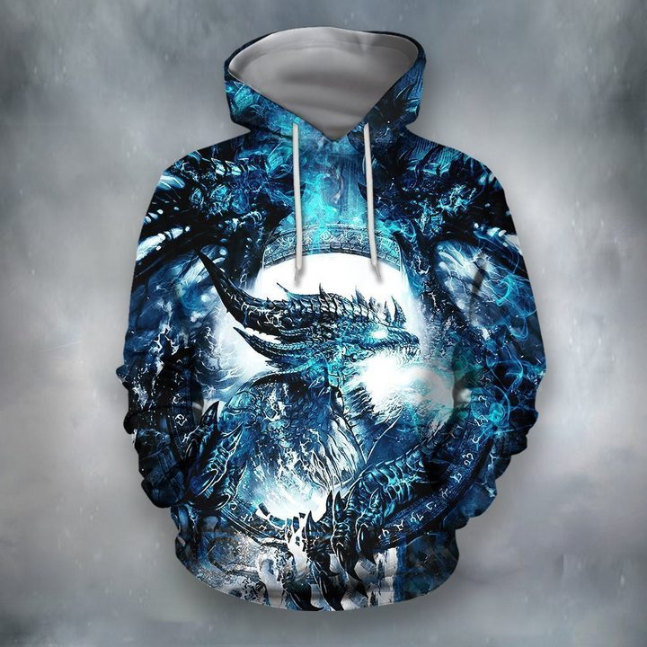 Awesome Hoodied 3D All Over Printer Ice Dragon - Full Size  HD019