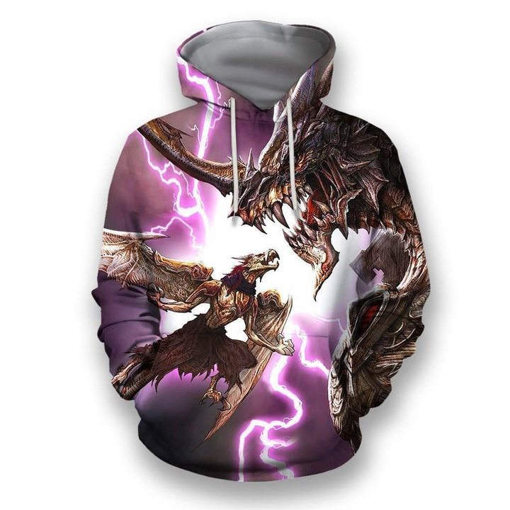 Awesome Hoodied 3D All Over Printer Dragon  Hoodie Purple - Full Size  HD011