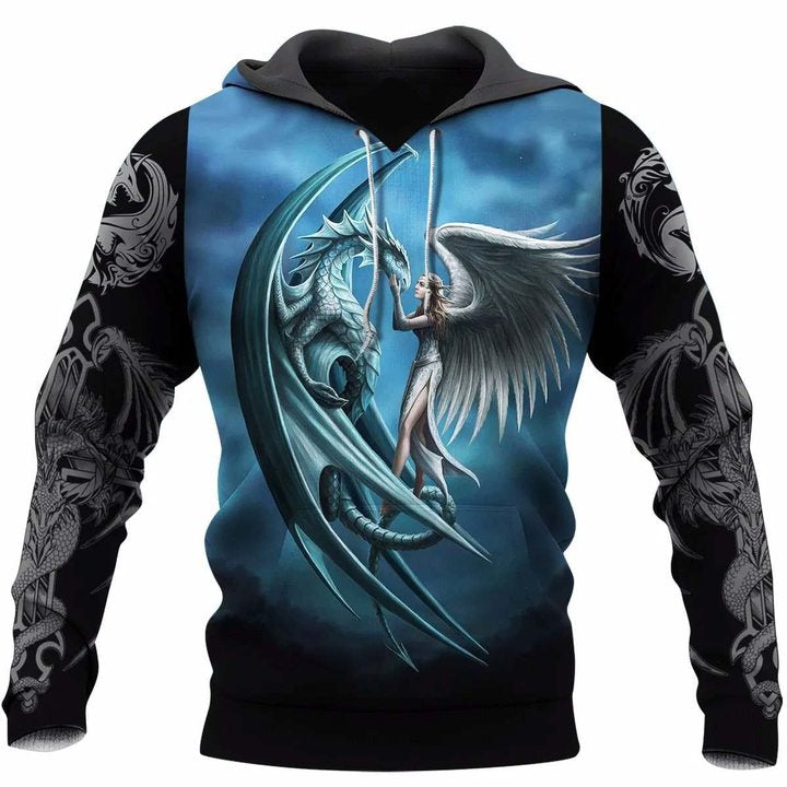 Awesome Hoodied 3D All Over Printer Dungeon Dragon Blue - Full Size  HD017
