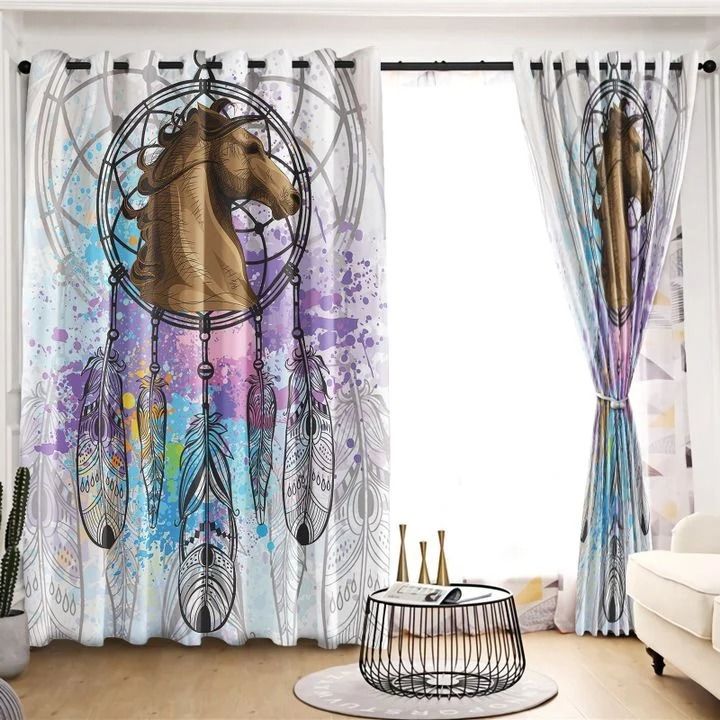 Awesome hoodied Horse Dream Catcher Printed 3D Grommet Window Curtains - HB00083