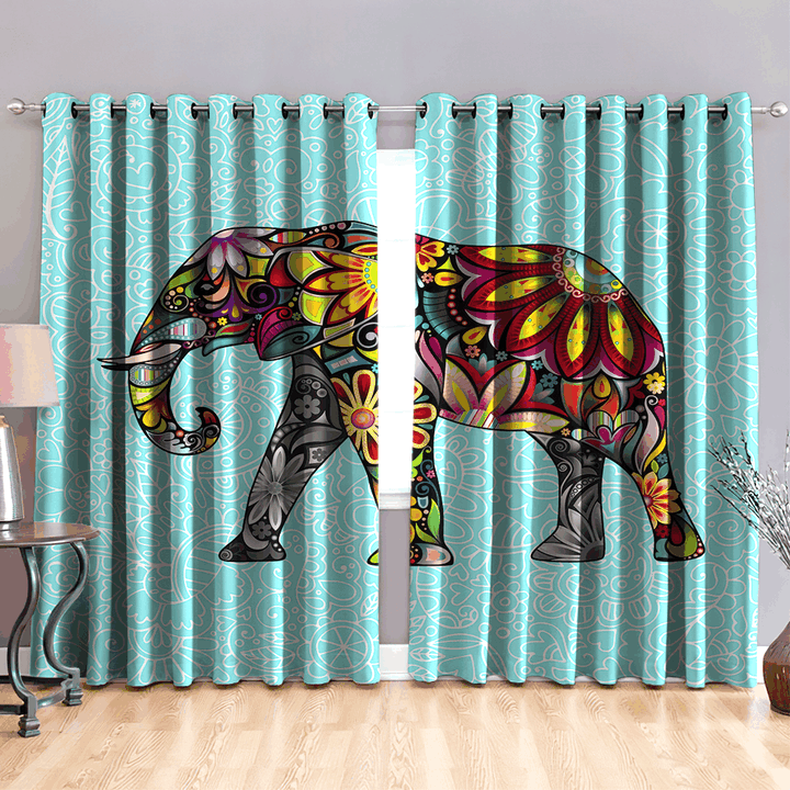 Awesome hoodied Elephant Pattern Printed 3D Grommet Window Curtains - HB00095