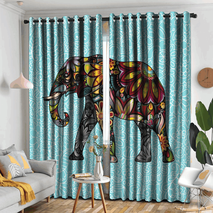 Awesome hoodied Elephant Pattern Printed 3D Grommet Window Curtains - HB00095