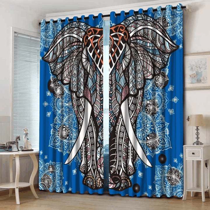 Awesome hoodied Elephant Pattern Printed 3D Grommet Window Curtains - HB00094