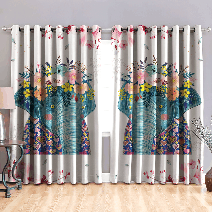 Awesome hoodied Colorful Elephant Pattern Printed 3D Grommet Window Curtains - HB00096