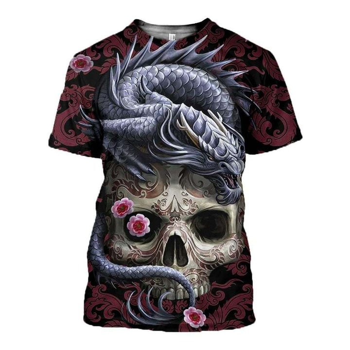 Awesome Hoodied 3D All Over Printer Dragon - Skull - Full Size  HD014