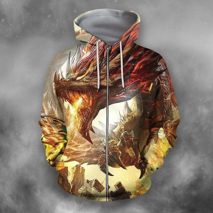 Awesome Hoodied 3D All Over Printer Hoodie Dragon Yelow - Full Size  HD030