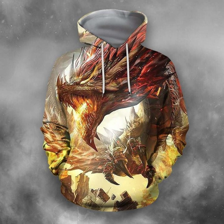 Awesome Hoodied 3D All Over Printer Hoodie Dragon Yelow - Full Size  HD030