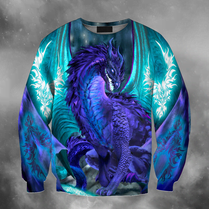 Awesome Hoodied 3D All Over Printer  Dragon Art Blue  HD005