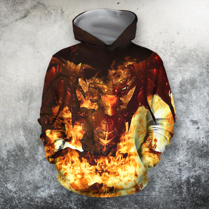 Awesome Hoodied 3D All Over Printer Dragon Fire For  Male And Female - Full Size  HD008
