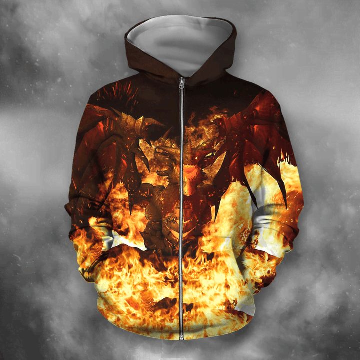 Awesome Hoodied 3D All Over Printer Dragon Fire For  Male And Female - Full Size  HD008