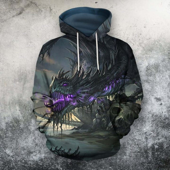 Awesome Hoodied 3D All Over Printer Dragon Skull For Male And Female - Full Size  HD013