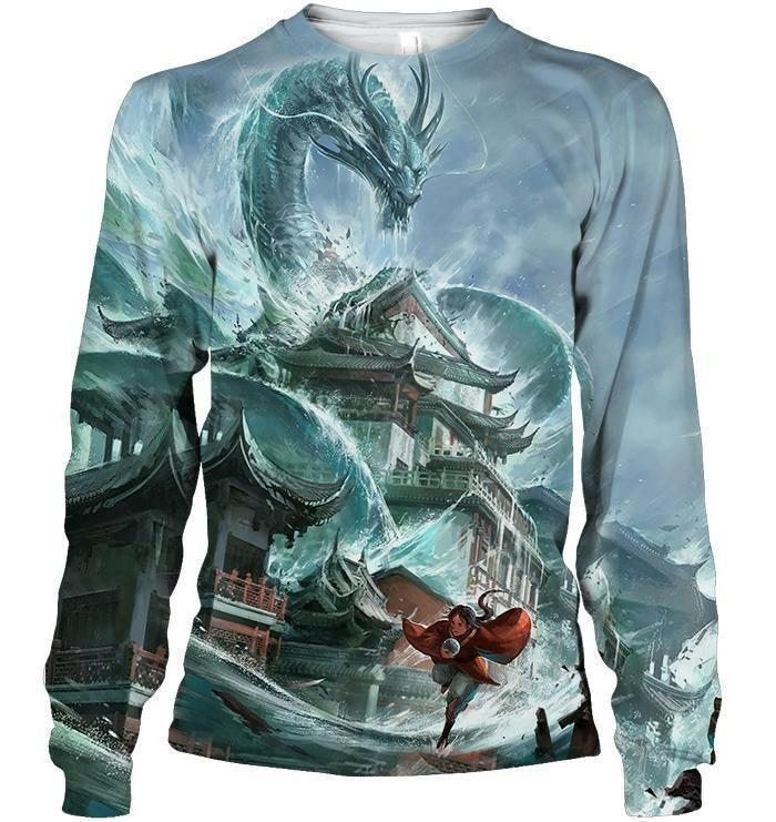 Awesome Hoodied 3D All Over Printer Water Dragon - Full Size  HD020