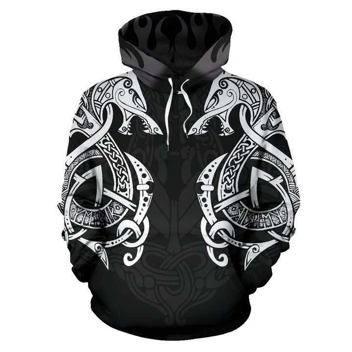 Awesome Hoodied 3D All Over Printer ViKing Tattoo Hoodei-Double Dragon for Men and Women HD002