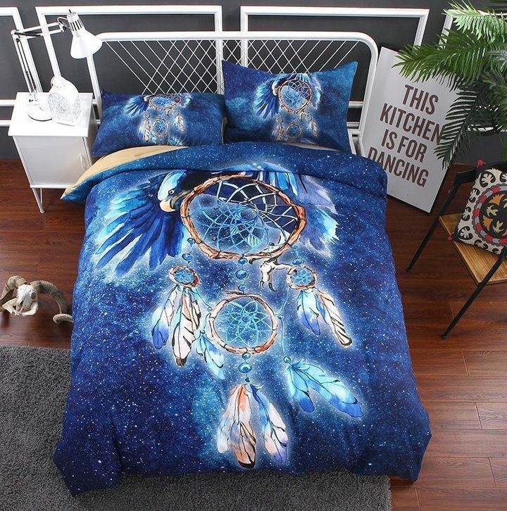 Awesome Hoodied Fenrir Skoll And Hati Valknut Raven, Bedding Set Blue HDQ001