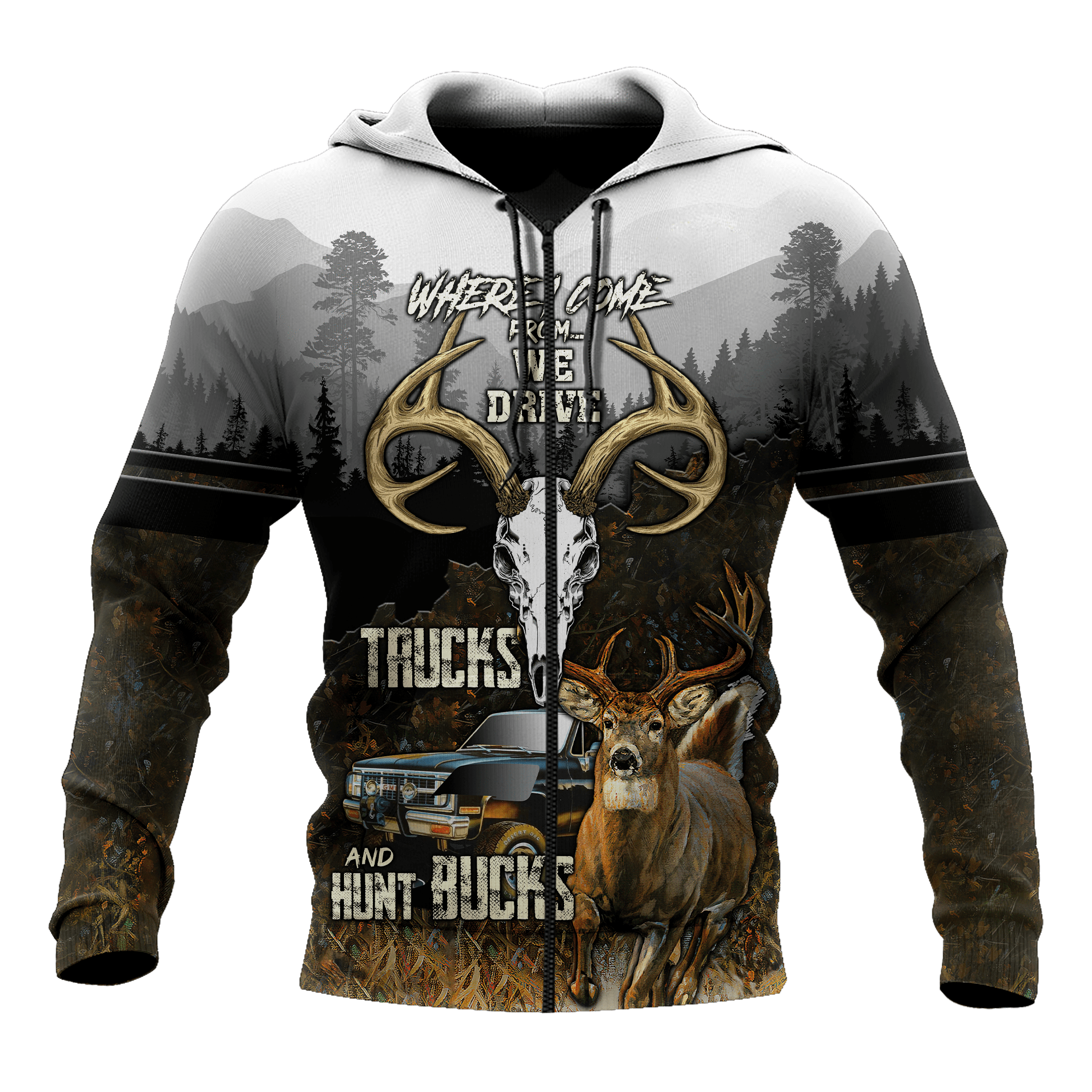 Awesome Hoodie Hunting Bucks Driving Trucks for Men and Women HBC249