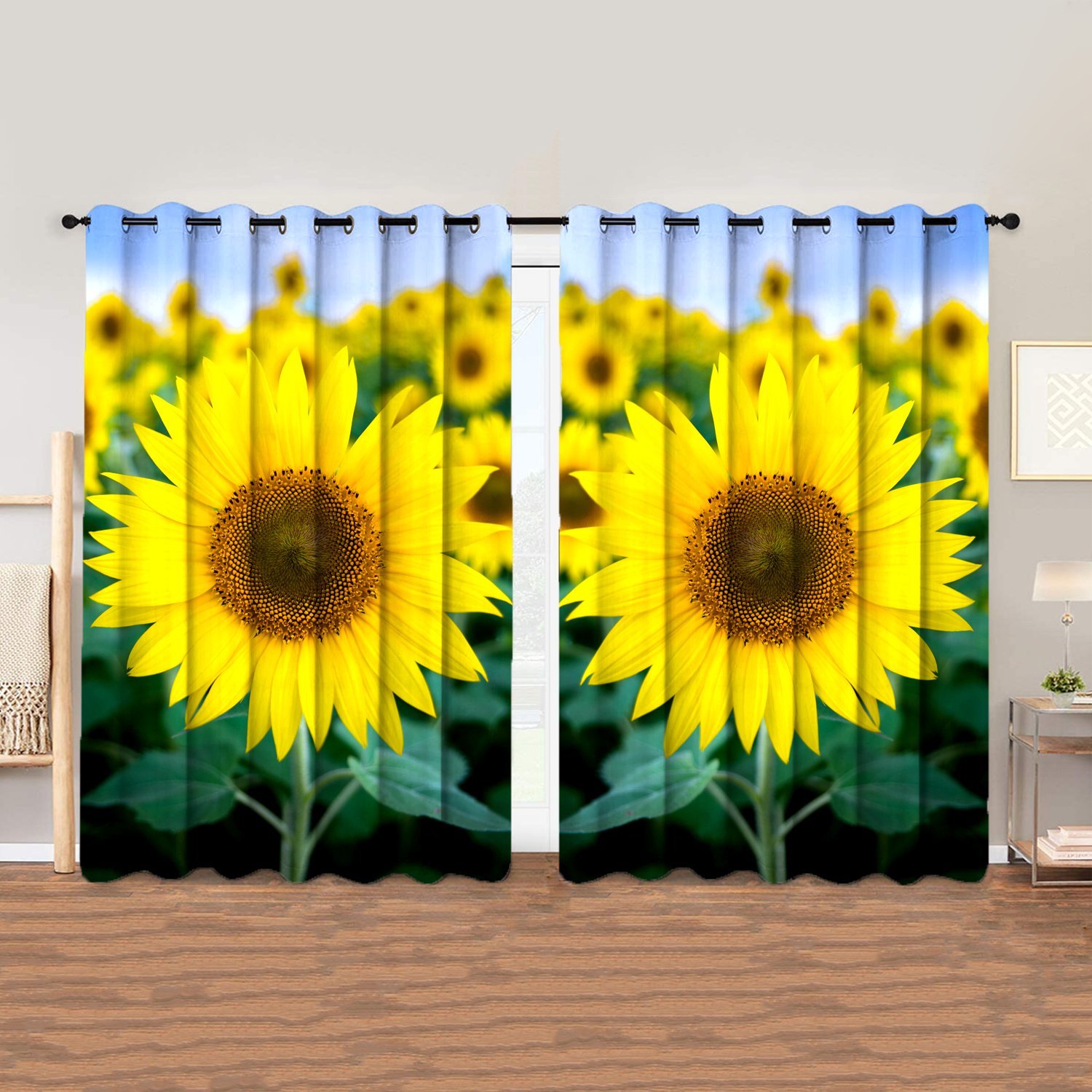 Awesome hoodied Sunfowers Printed 3D Grommet Window Curtains HD86