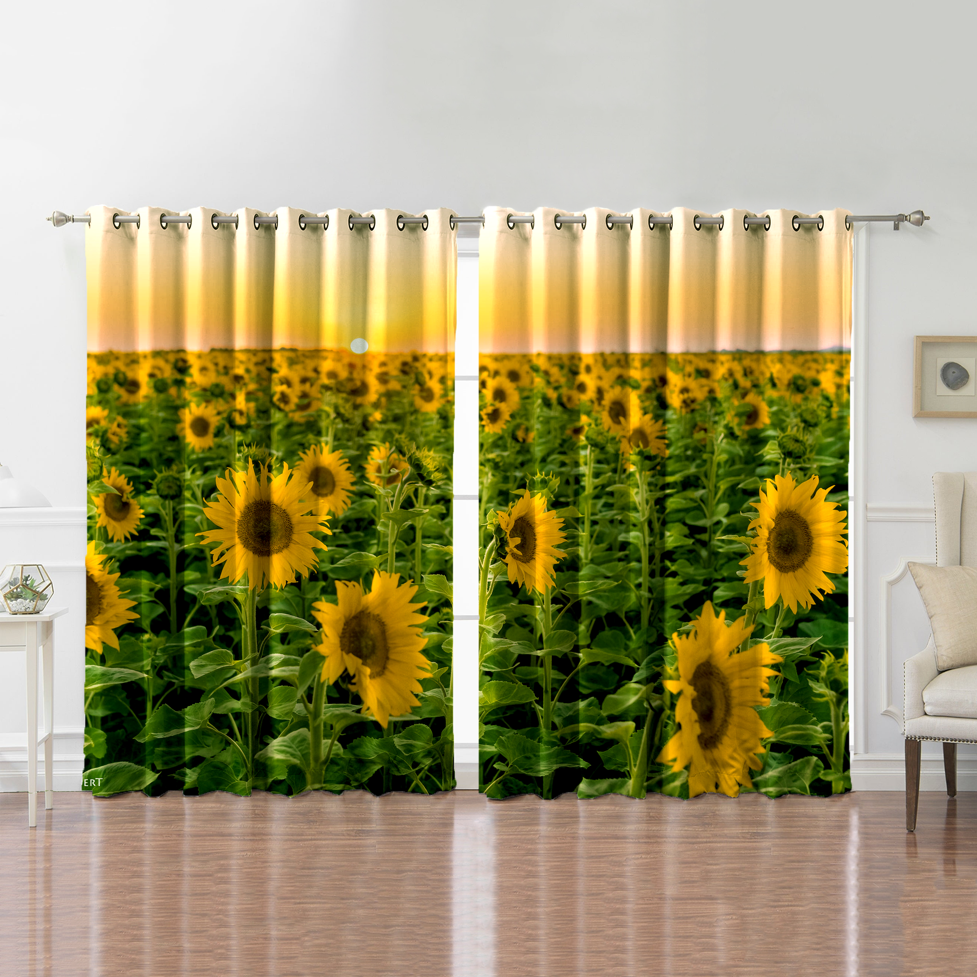 Awesome hoodied Sunfowers Printed 3D Grommet Window Curtains HD84