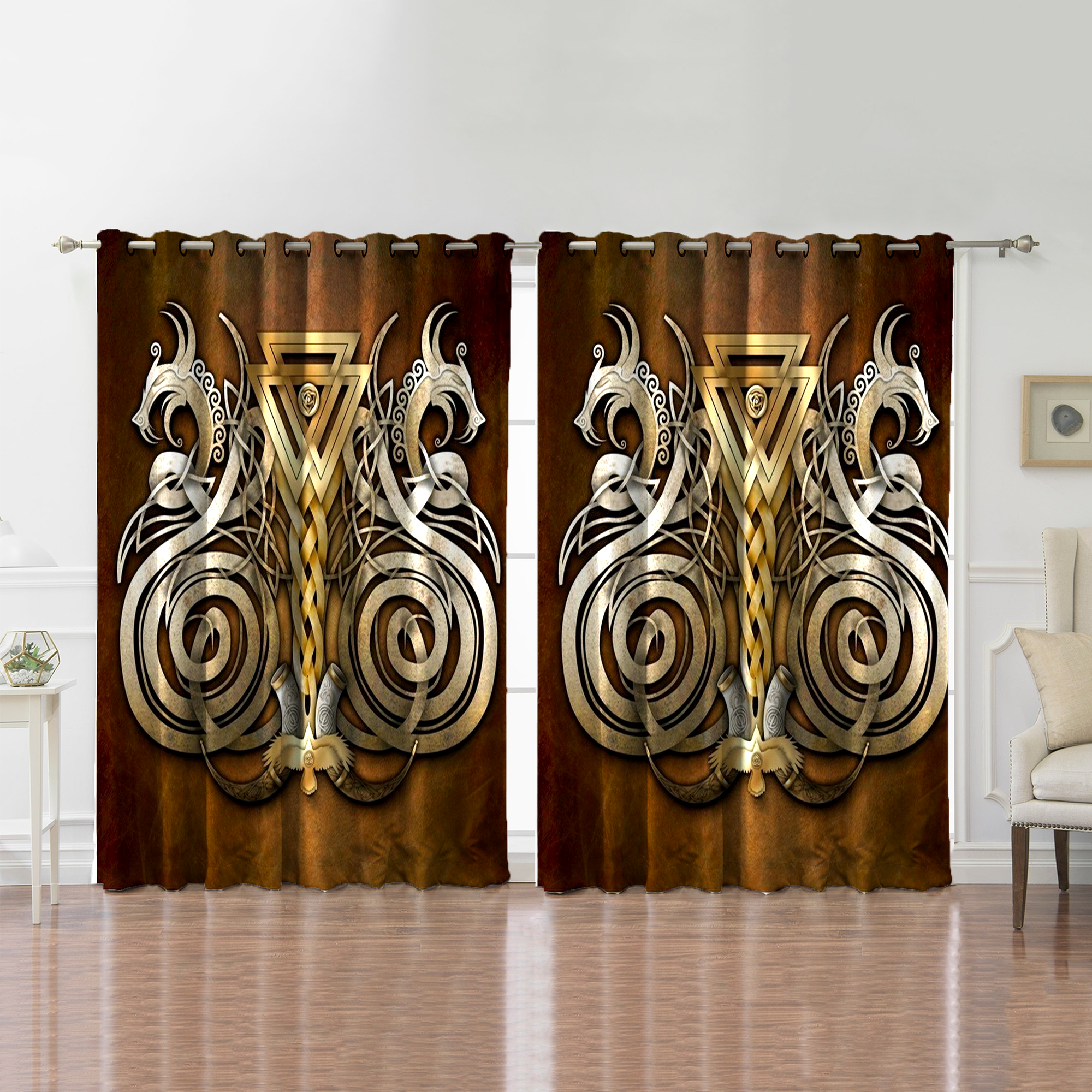 Awesome hoodied Pattern Viking All Printed 3D Grommet Window Curtains- HD99